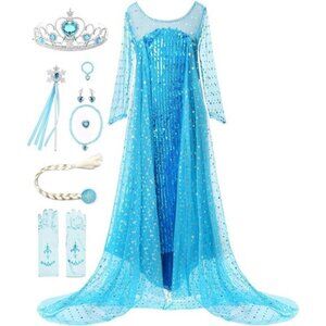 Cute Blue Sequin Princess Dress Ice Queen Costume Girls